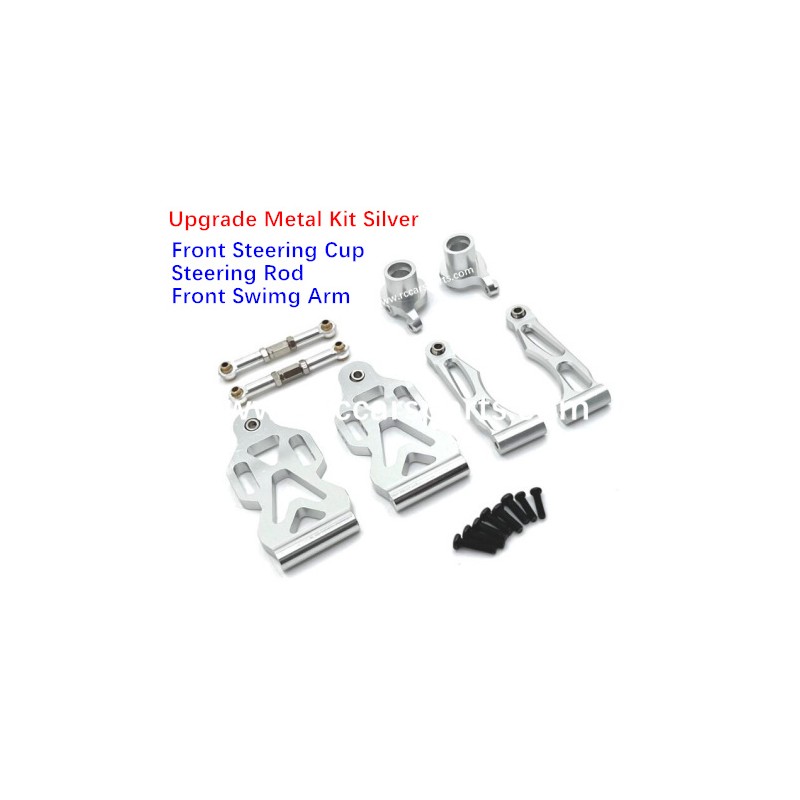 SCY 16103 Upgrade Metal Front Steering Cup+Steering Rod+Front Swimg Arm Kit Silver Parts